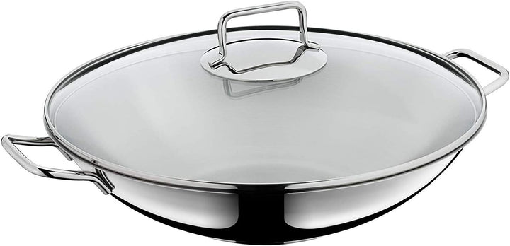 WMF Macao Wok Induktion 2-teilig, Wokpfanne 36 cm mit Glasdeckel, Wok für Induktion, Cromargan Edels