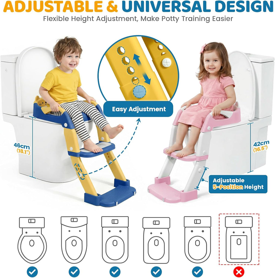 Orzbow Toilettensitz Kinder mit Treppe, 2-in-1 Kinder Toilettensitz, Töpfchen für Kinder, Höhenverst