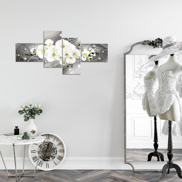 Runa Art Bild Modern Blumen Orchidee - Made in Germany - Wandbilder Abstrakt Grau 4 Teilig 006142b B
