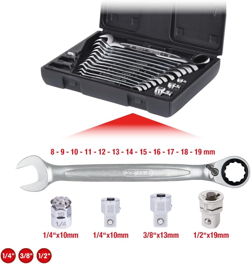 KS Tools 503.4666 GEARplus Ratschenringmaulschlüssel-Satz, umschaltbar,16-tlg Single, Single