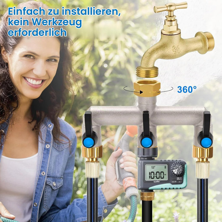 3-Wege Verteiler [Grosser Durchfluss], 3/4 Zoll Wasserhahn Wasserverteiler aus Vernickeltem Messing,
