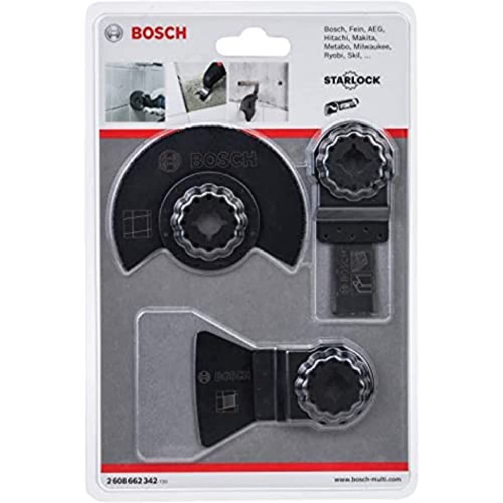 Bosch Professional 3 tlg. Starlock Fliesen Basis Set (für Fliesen, Fräsen, Abschaben, Tauchschneiden