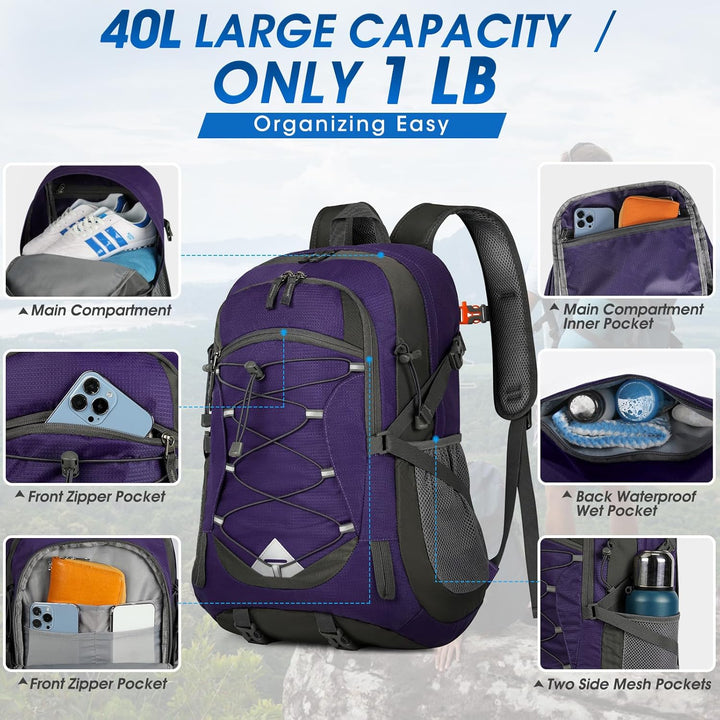 IGOLUMON Wanderrucksack Herren Damen 40L Wasserdichter Rucksack Leicht Faltbarer Reiserucksack Trekk