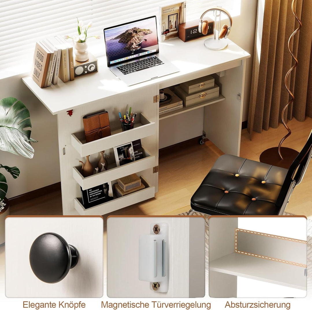 RELAX4LIFE 2 in 1 Nähtisch, Nähmaschinenschrank klappbar mit Ladestation, Nähschrank aus Holz mit Re