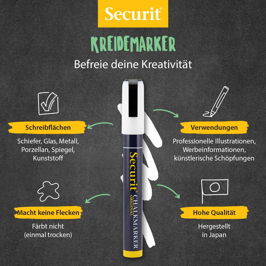 Securit Kreidestifte, 8er Set Kreidemarker in weiss, Kalligraphiespitze mit Strichstärke 2 - 6 mm, z