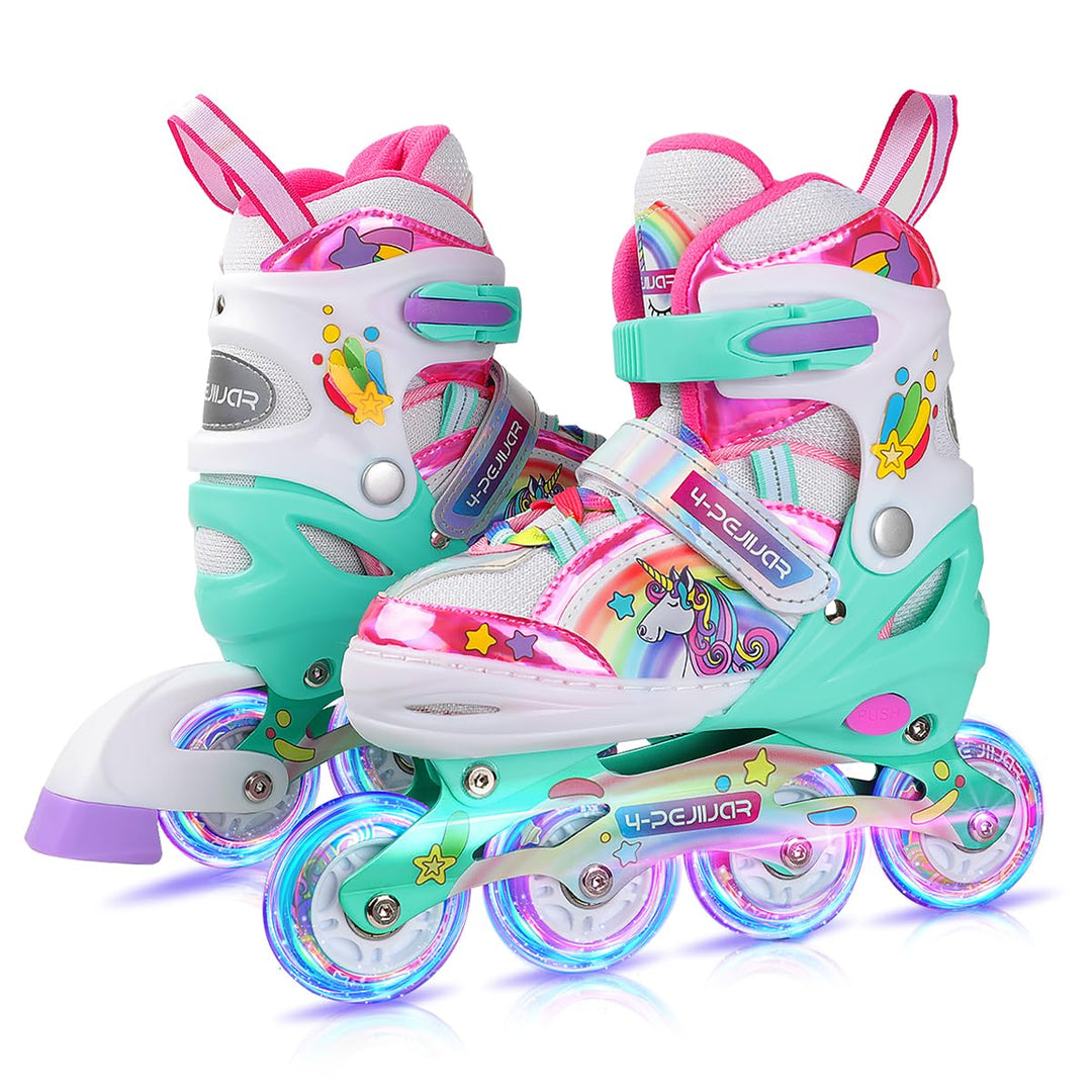 Einhorn Inliner für Mädchen Kinder Grössen Verstellbar Mit Allen Leuchtenden Rädern Regenbogen Inlin