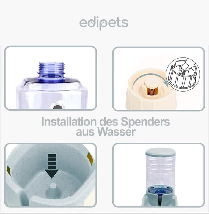 Edipets, Automatischer Futterspender Katze, Hunde, 2 Einheiten, 3.8L, Futter- und Wasserspender für