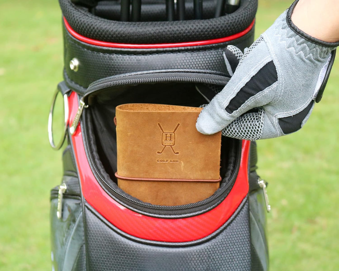 Handy Picks Golf-Logbuch aus Leder, handgefertigt und nachfüllbar, inklusive Golflog n Yardage Buch
