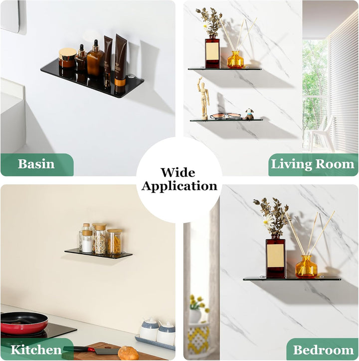 SAYAYO Glasregal Badezimmer, Badregal Duschablage Schwarz Glasablage mit 6mm Dicke Rechteck Glas Bad