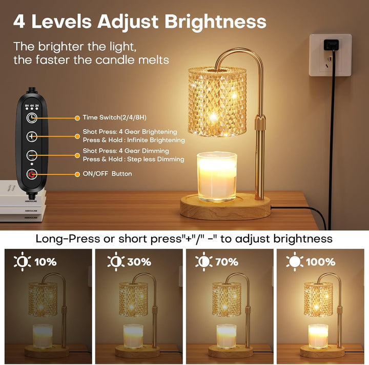 Kerzenwärmer, Lampe mit Timer, Dimmer, höhenverstellbar, elektrischer Kerzenwachswärmer für Glas, Ke