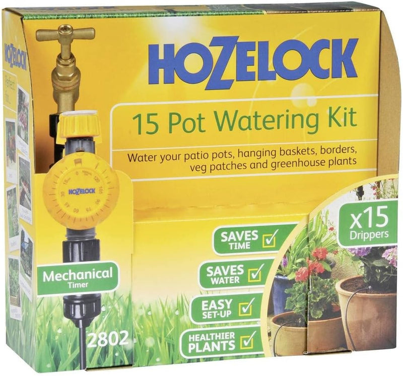 Hozelock Ltd 15-Topf-Bewässerungsset und mechanischer Timer mit automatischer Abschaltfunktion 15 Po