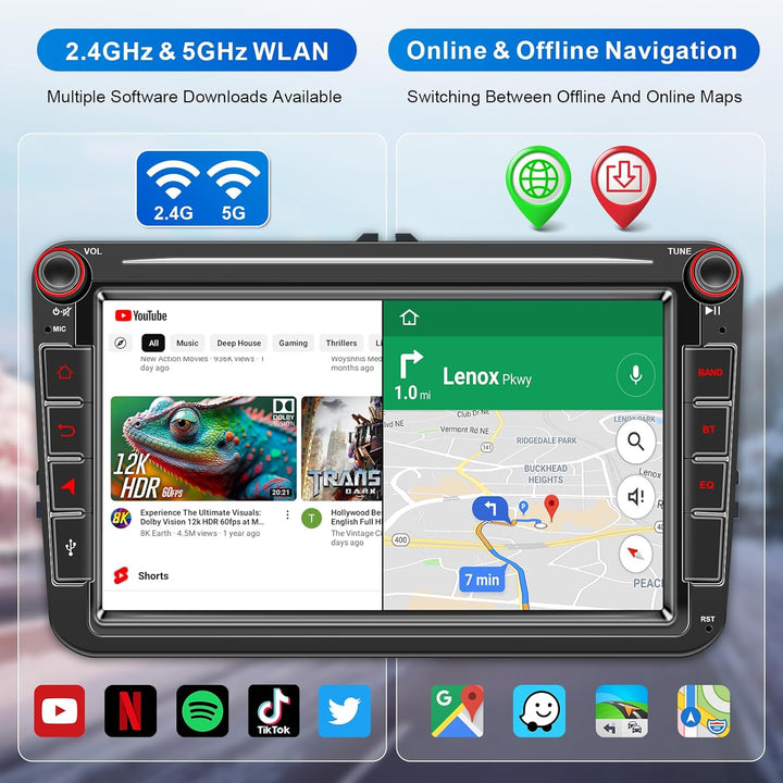 Android Autoradio mit Navi Bildschirm für VW Golf 5 6 Seat Passat Sharan Tiguan, Wireless Android Au