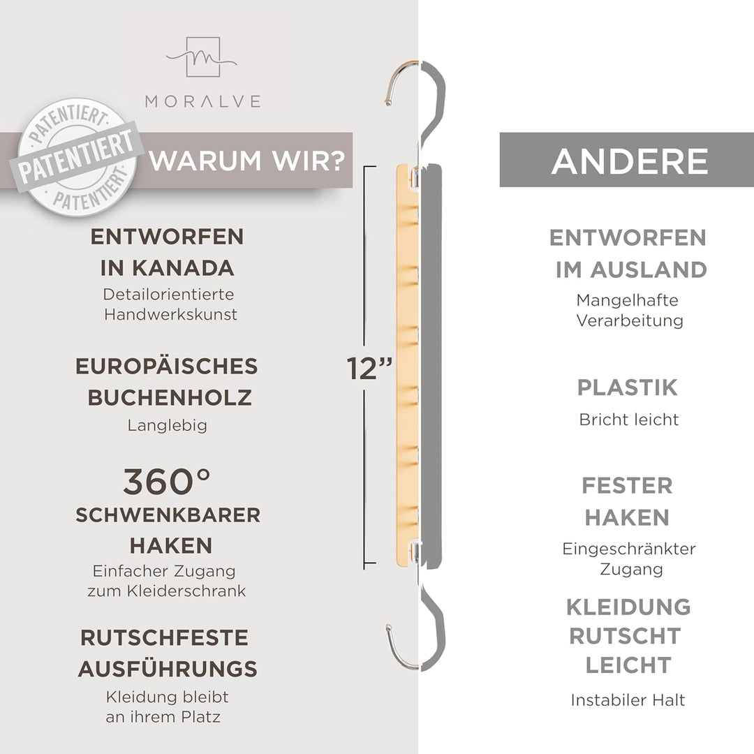 MORALVE Platzsparender Kleiderbügel Organizer – 4er-Pack – 6-stufiger Organizer aus europäischem Buc