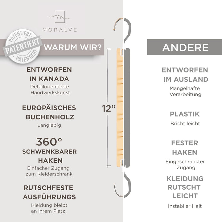 MORALVE Platzsparender Kleiderbügel Organizer – 4er-Pack – 6-stufiger Organizer aus europäischem Buc