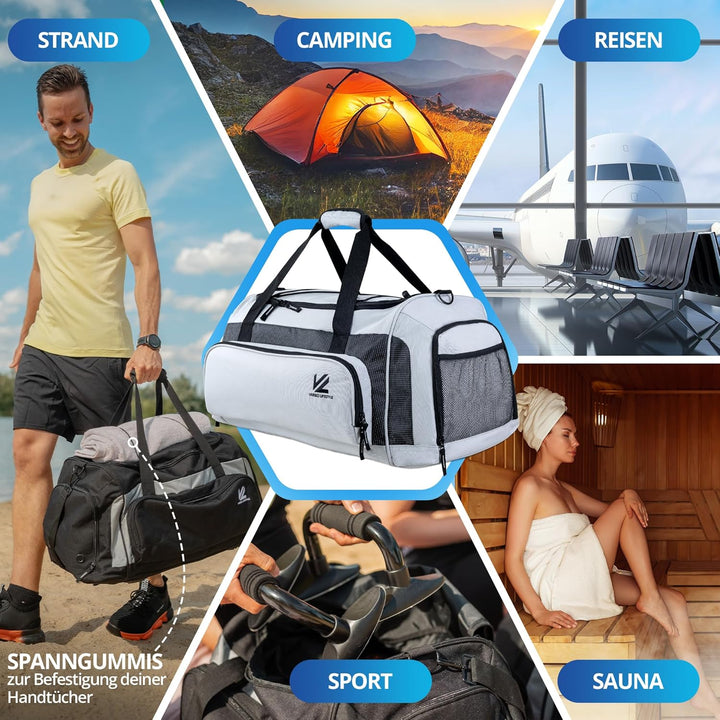 VL® Sporttasche Gross mit Schuhfach, Nassfach &amp; [Isoliertes Kühlfach] Saunatasche &amp; Reisetasche für
