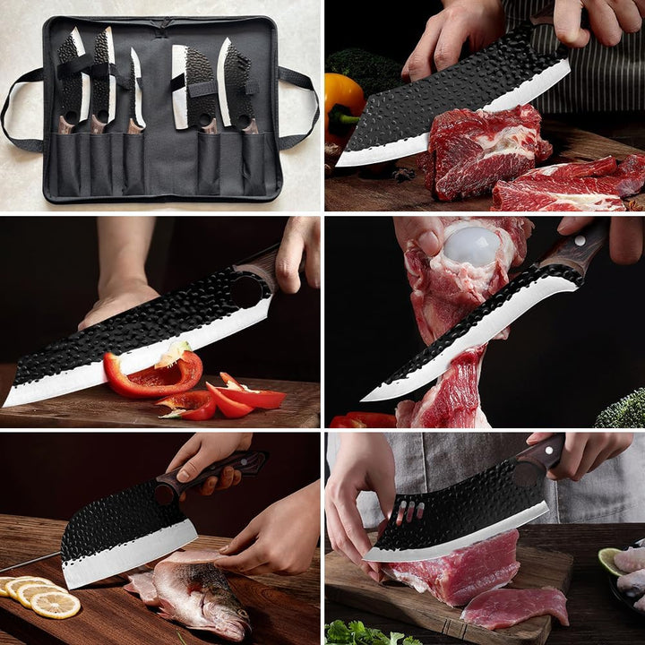 5 Stücke Kochmesser, Küchenmesser- Handgeschmiedet Chefmesser,Perfekt zum Schneiden Messer, Japanisc