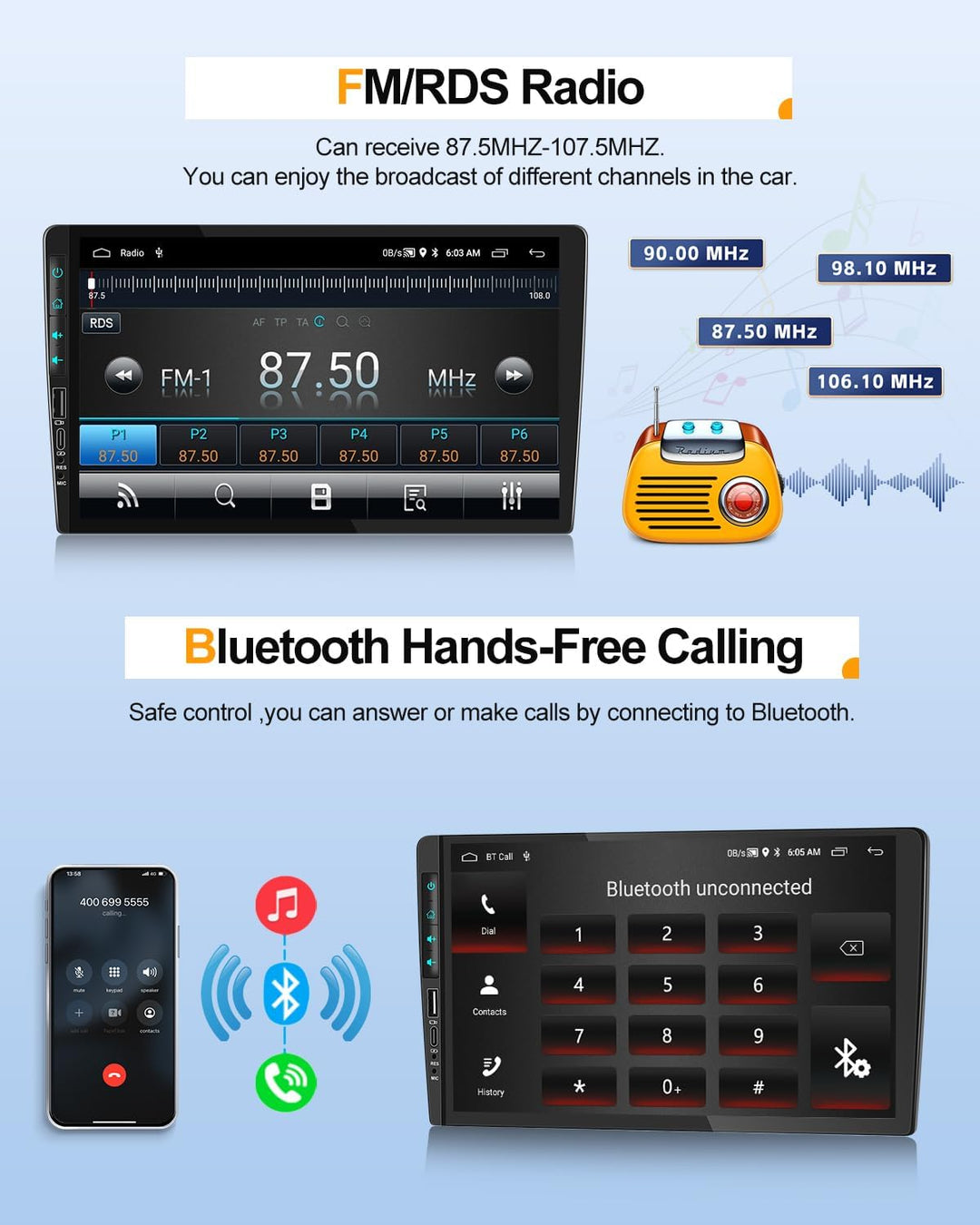 2G+64G CAMECHO Android 13 Autoradio mit Navi für Suzuki Splash Ritz/Opel Agila B 2004-2014,Doppel Di