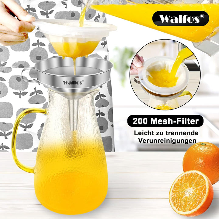 Walfos Trichter edelstahl, mit 2 abnehmbaren Sieben ＆ 1 Stück Reinigungsbürste, 200 Mesh Lebensmitte