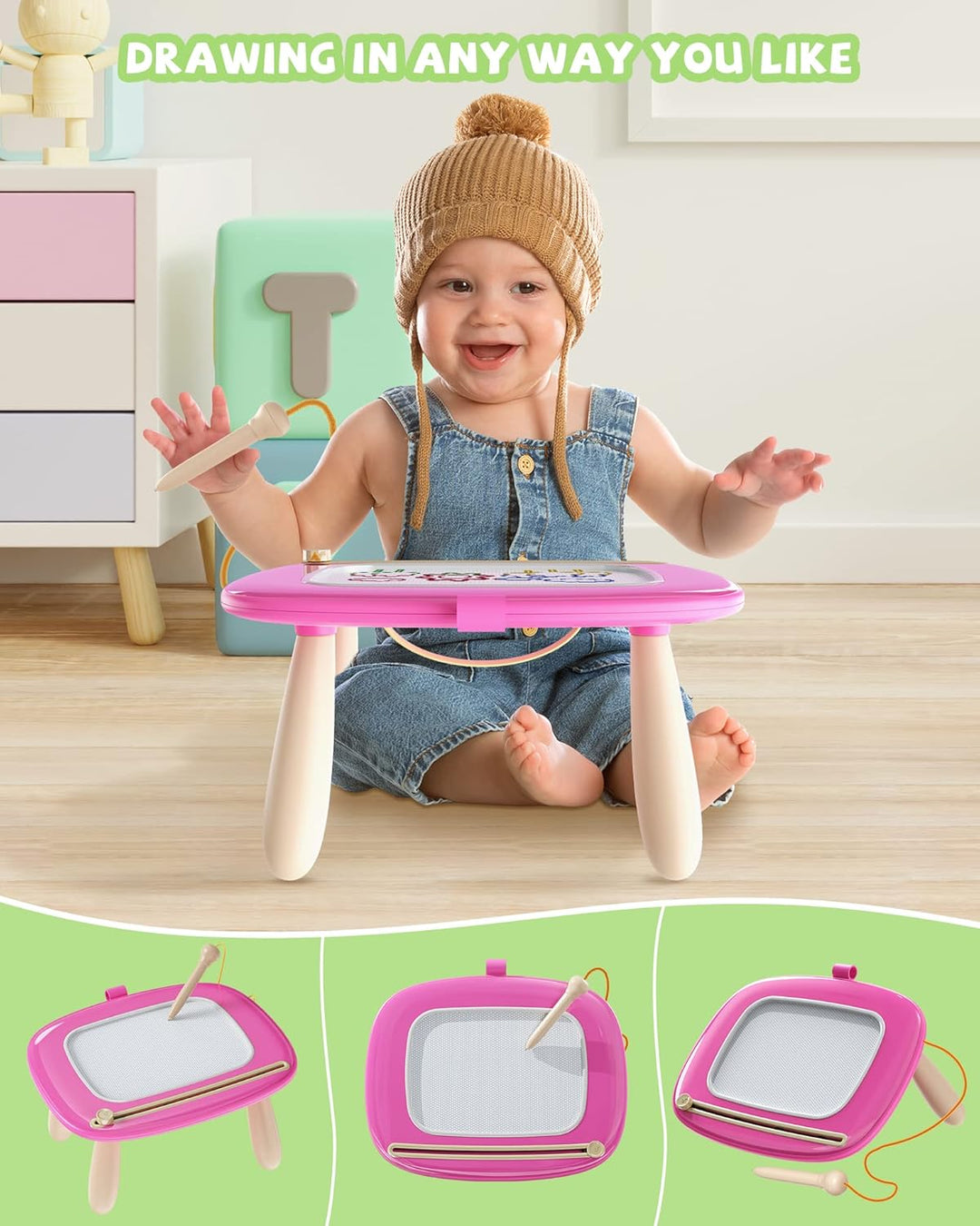 Kikapabi Magnetisches Zeichenbrett für Kleinkinder – Geschenk zum 1. Geburtstag für Mädchen und Jung