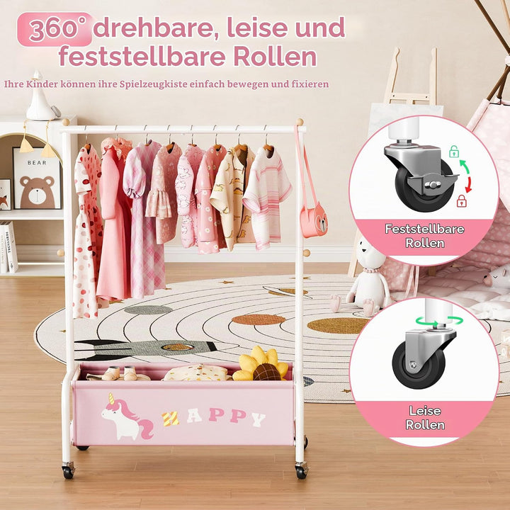 GRANNY SAYS Kleiderständer Kinder mit Aufbewahrungskiste, Kinder Kleiderstange auf Rollen, rosa Kind