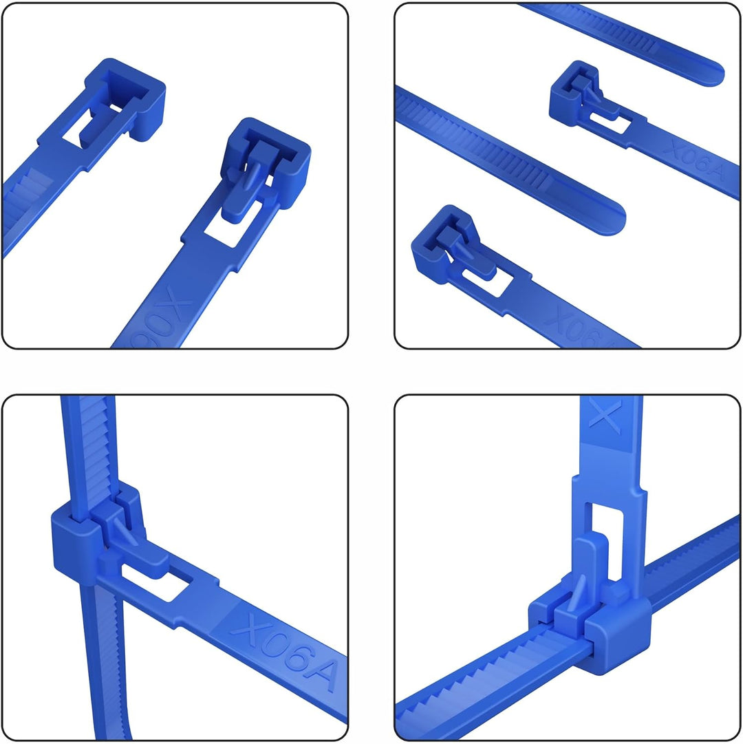 intervisio Kabelbinder Wiederverschliessbar, 540mm x 7,6mm, blau, Extra Lang, 100 Stück, Wiederlösba