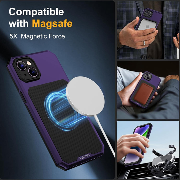 WIFORT Magnetisch Metall Hülle für iPhone 14 Plus Kompatibel mit MagSafe, mit 2 Stück Schutzglas, Mi