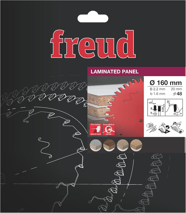 Freud FRE00715 Sägeblatt für Handkreissäge, kabelgebunden/kabellos, FREUD-Ø160 2,2/1,6 A20 Z48 TP-5°