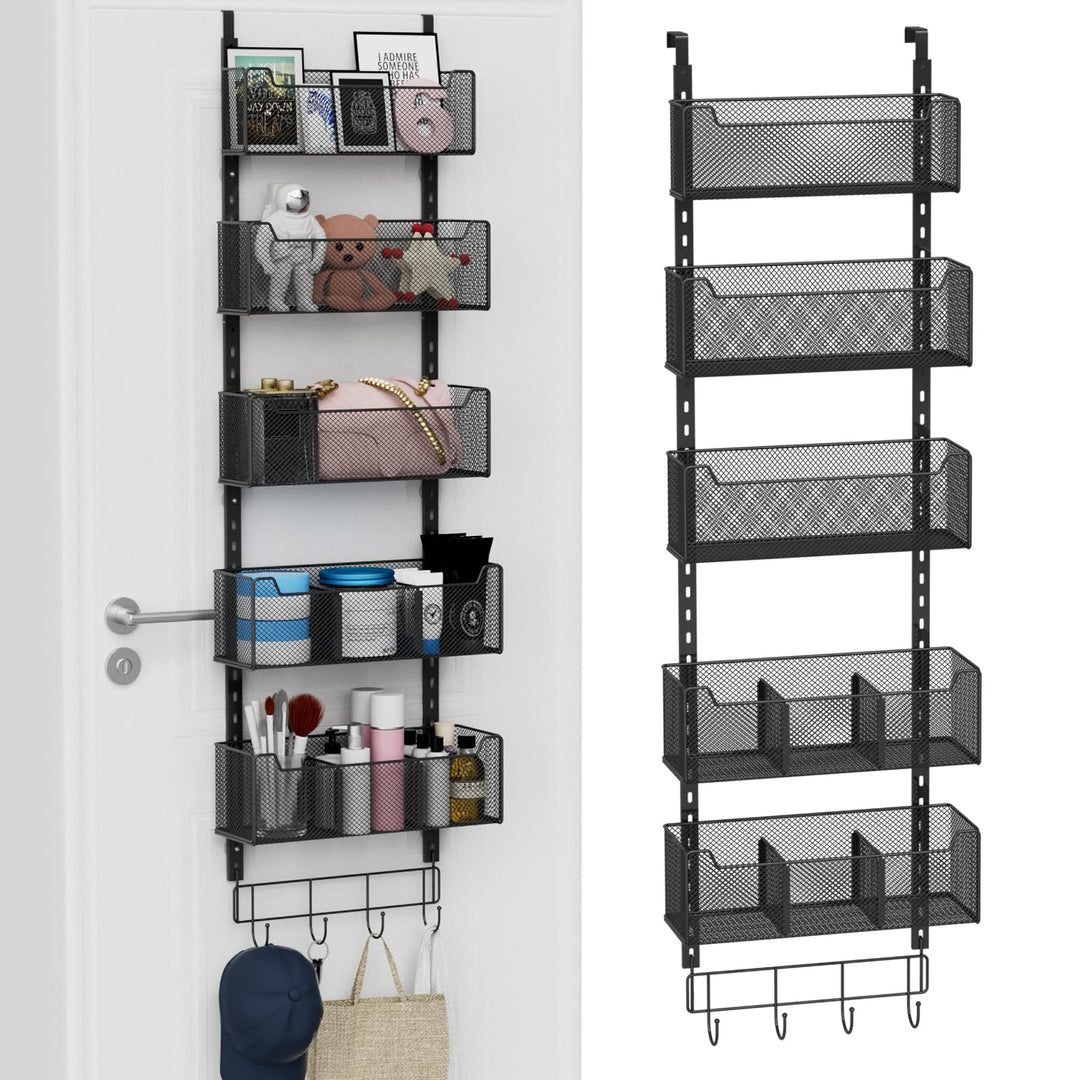 Über-der-Tür-Organizer, 5-stufig, 4 verstellbare Körbe und 8 Haken, freistehender Hänge-Organizer fü