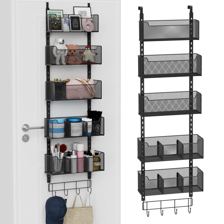 Über-der-Tür-Organizer, 5-stufig, 4 verstellbare Körbe und 8 Haken, freistehender Hänge-Organizer fü