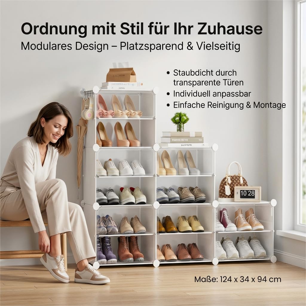 Schuhregal, Schuhschrank mit 12 Fächern, schuhregal hoch und schmal, schuhregal weiss, schuhschrank