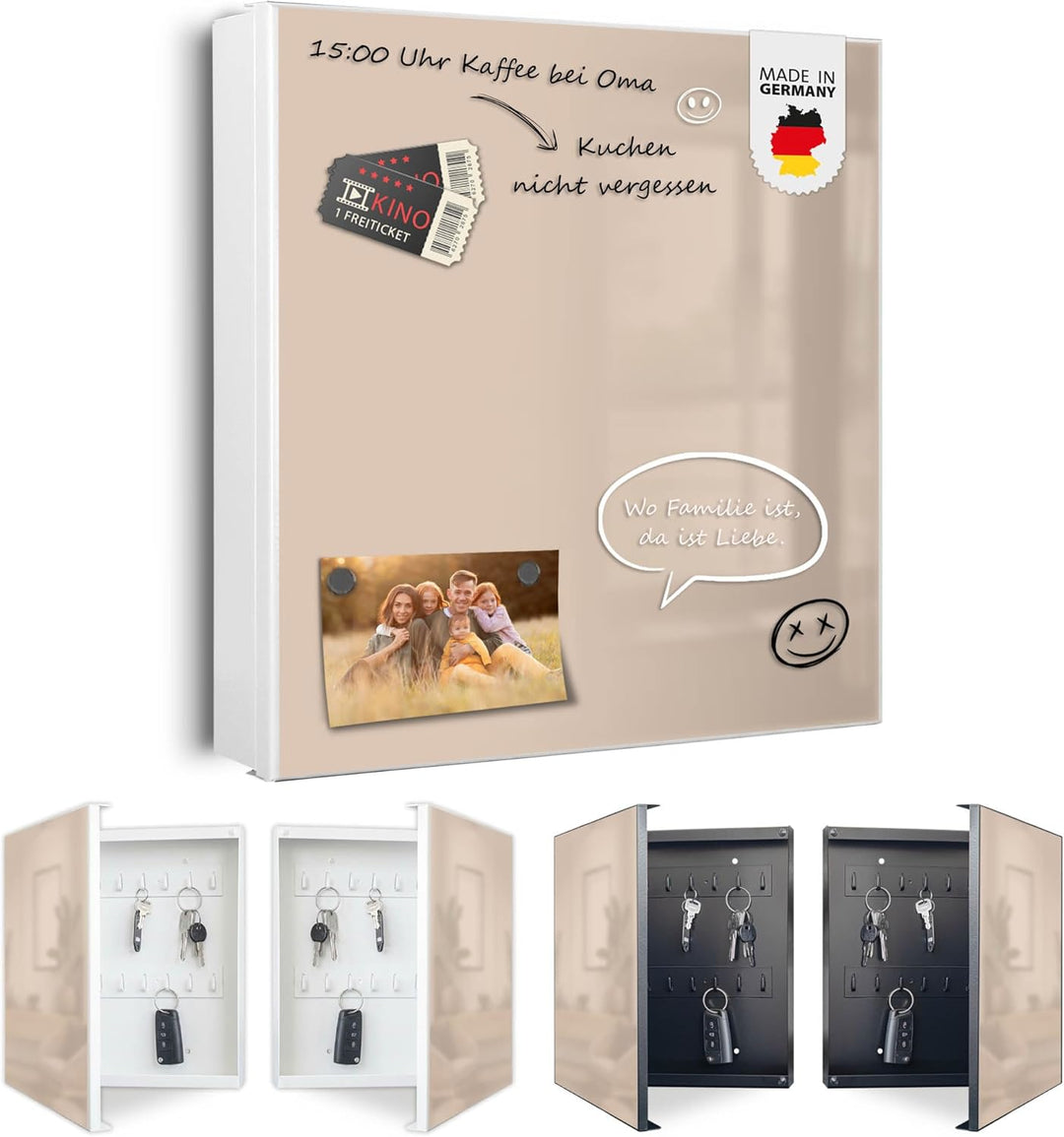 banjado Grosser Schlüsselkasten Metall - Schlüsselbox 30x30cm mit 32 Haken - Schlüsselkasten modern