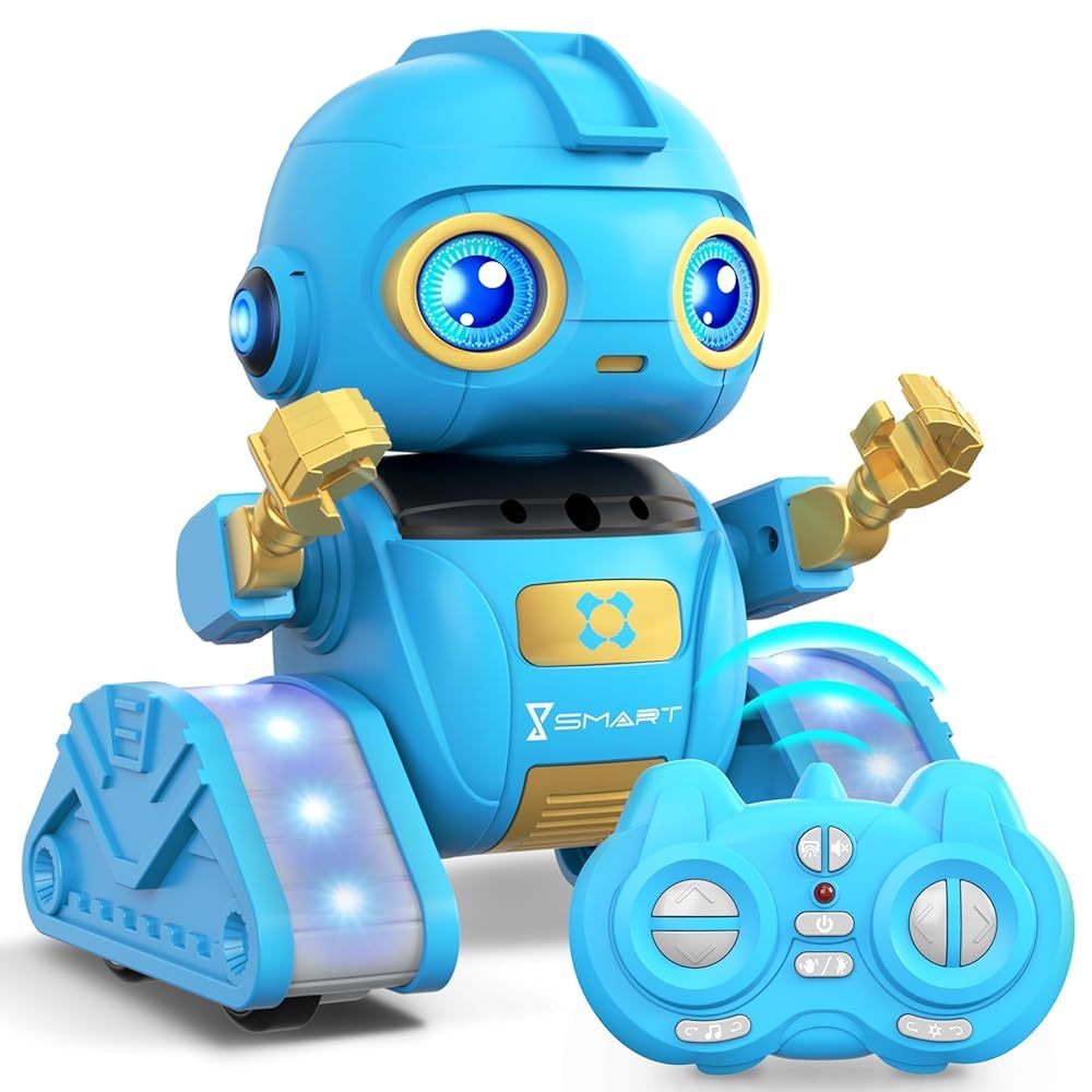 Ophy Roboter Kinder Spielzeug, wiederaufladbar und projizierbar, RC-Roboter mit LED-Augen und Musik,