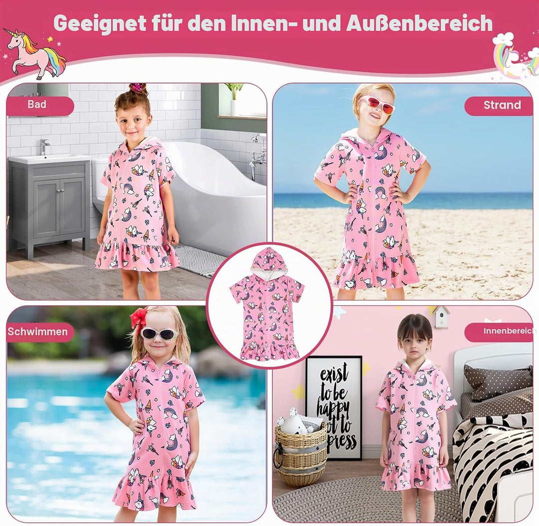 MOEMOE BABY Badeponcho Kinder mit Kapuze 100% Baumwolle Kapuzenbadetuch für Zuhause &amp; Schwimmbad, Ki