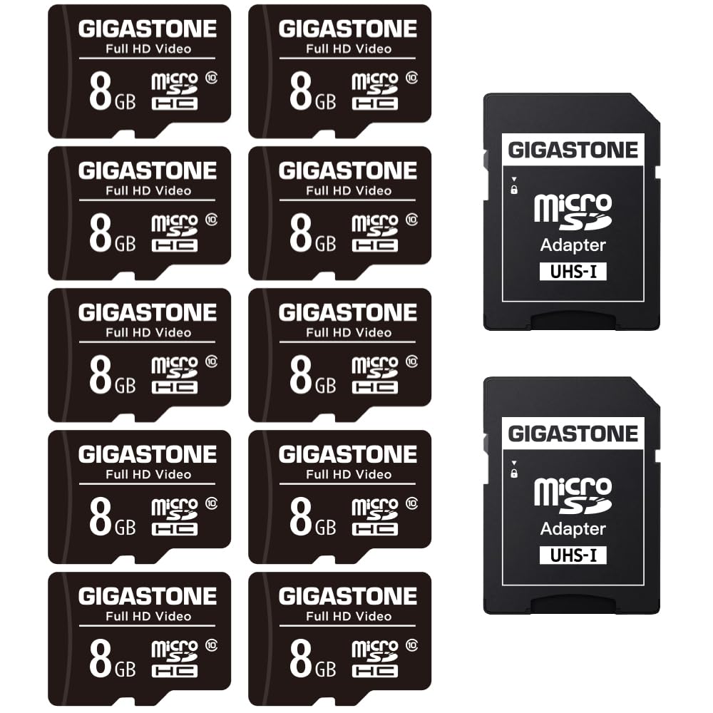 Gigastone 8GB MicroSDHC Speicherkarte 10er-Pack + SD Adapter, für Action-Kamera, GoPro, Drohne und T