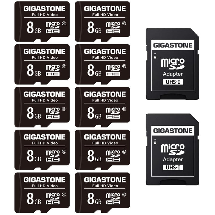 Gigastone 8GB MicroSDHC Speicherkarte 10er-Pack + SD Adapter, für Action-Kamera, GoPro, Drohne und T