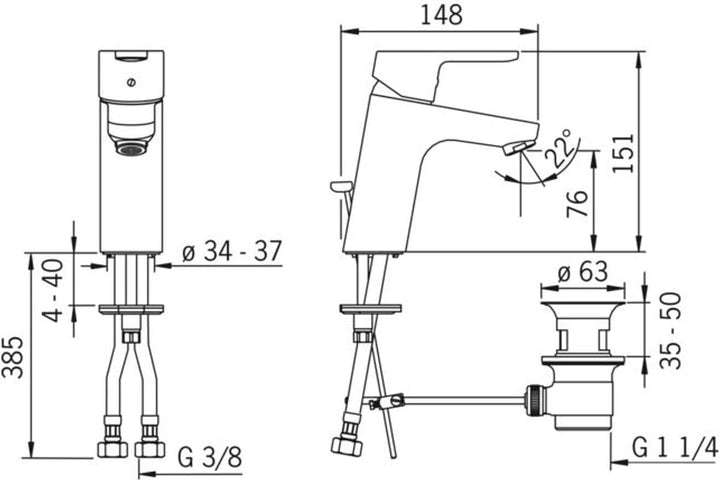 Hansa Waschtisch-Einhebelmischer HANSAPRIMO XL 49562203 mit Bedienungshebel, mit Garnitur, Auslauf 1