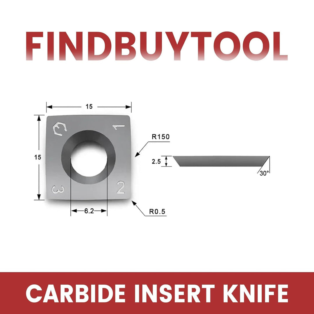 FindBuyTool HM Wendemesser 15x15x2,5mm 30° R150 4 Schneiden R0,5 – Hartmetall Hobelmesser für Spiral