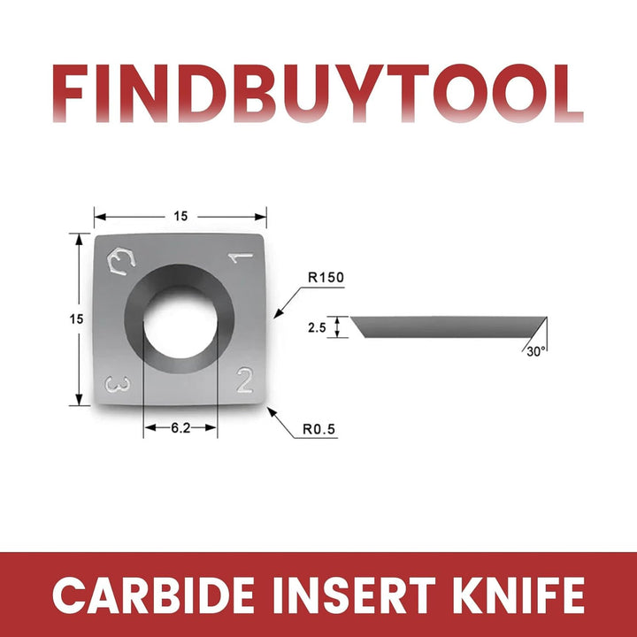 FindBuyTool HM Wendemesser 15x15x2,5mm 30° R150 4 Schneiden R0,5 – Hartmetall Hobelmesser für Spiral
