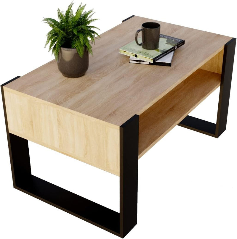 Couchtisch KARO rechteckiger Kaffeetisch aus Holz Modern Teetisch 95 x 53,6 45cm massiv und stabil (