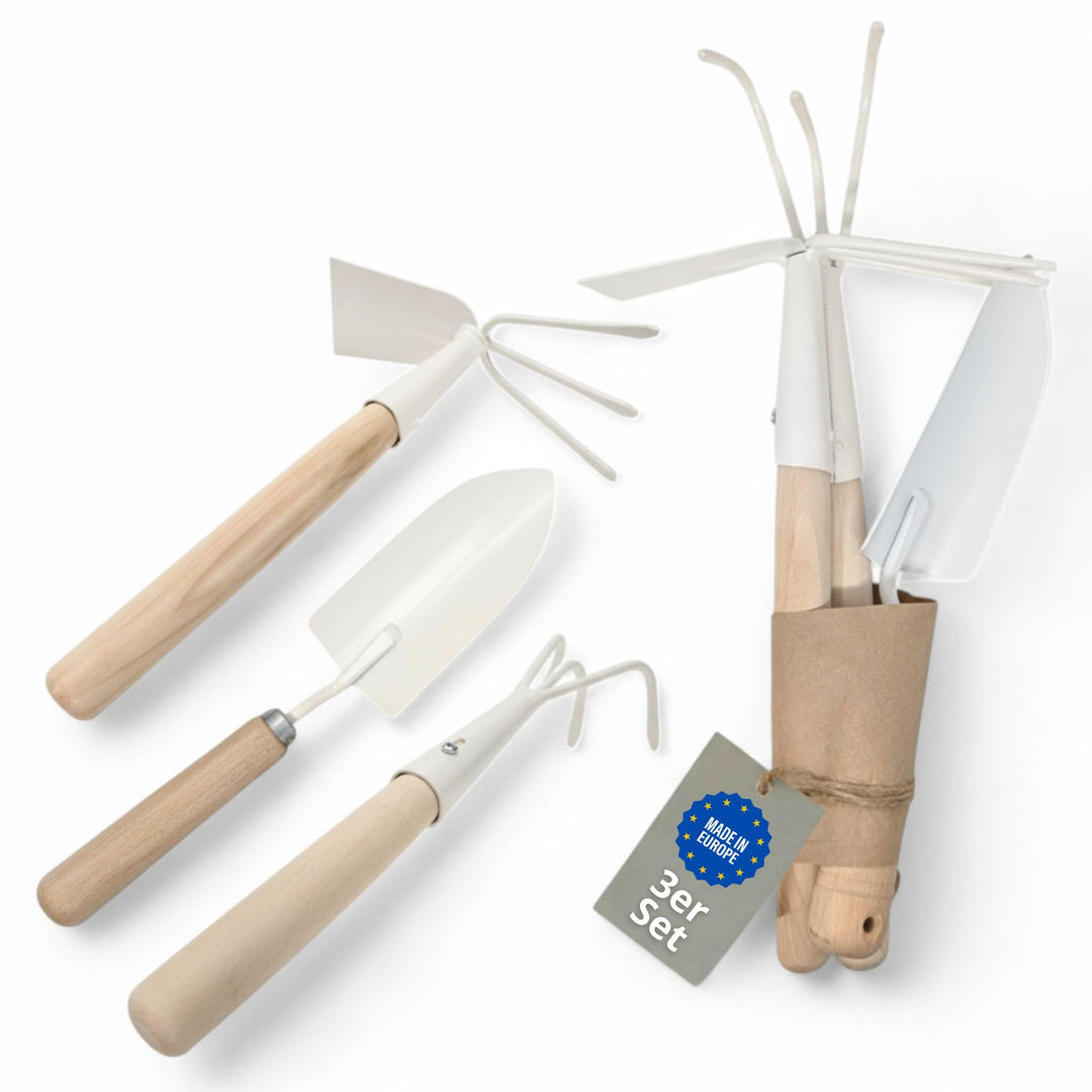 LIVLIG Gartenwerkzeug Set 3-teilig, hochwertige Gartengeräte aus Stahl & Eichenholz Made in Europa,
