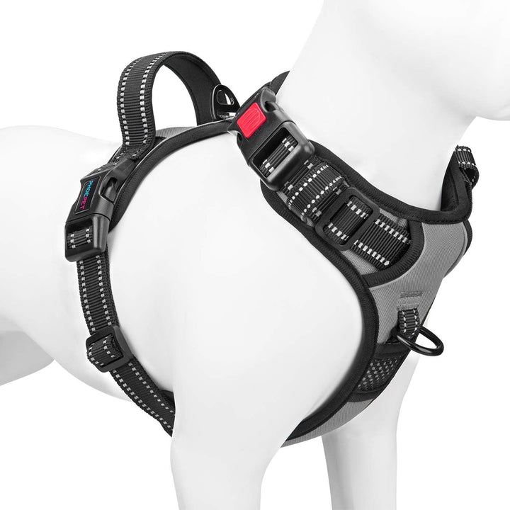 Phoepet Anti-Zieh-Hundegeschirr, reflektierend, verstellbar, mit Trainingsgriff, Namensausweisfach,