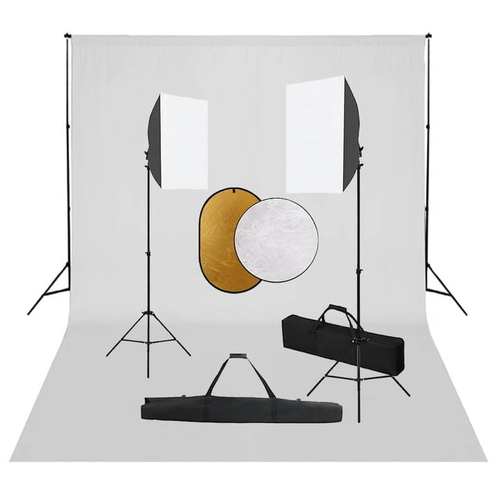 Fotostudio-Set mit Softboxen, Hintergrundsystem, Reflektor, Stahlstativen, 500x300 cm Baumwoll-Hinte