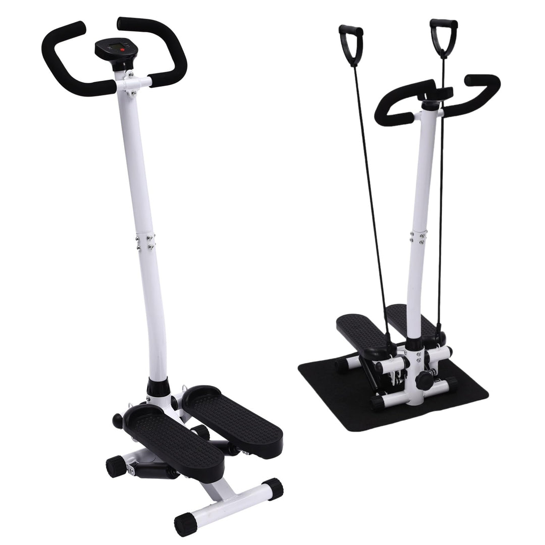 Stepper mit Griff, Fitness Heimtrainer mit LCD-Schirm, Handgriff und 90cm Widerstandsbandes, für Bei