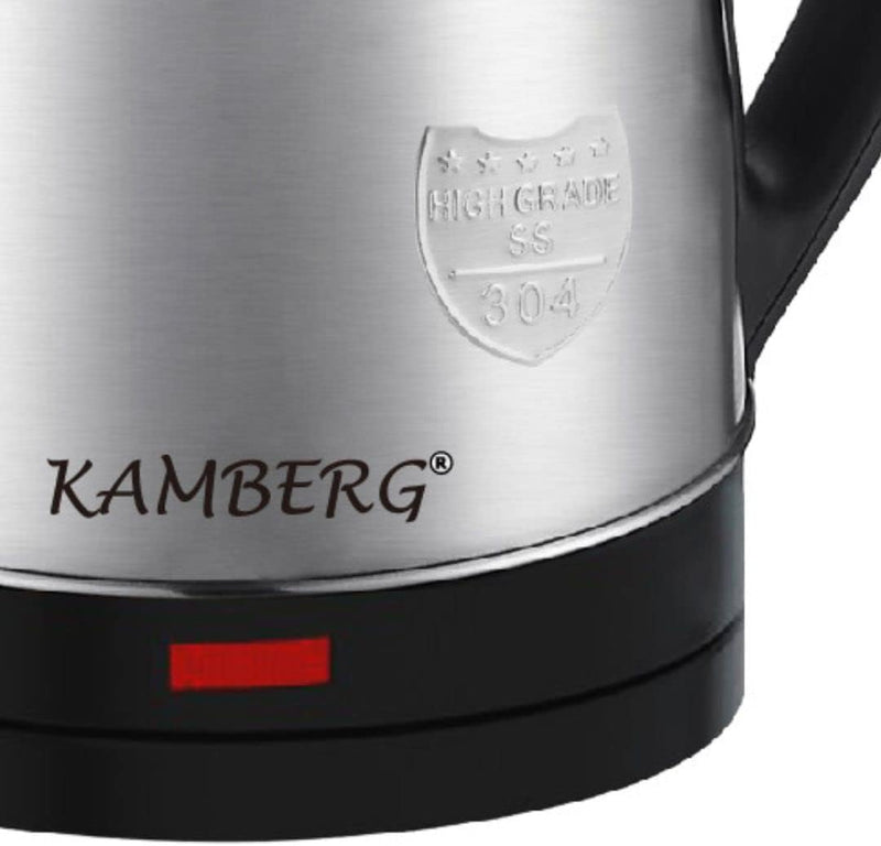 Kamberg - Elektrischer Wasserkocher, Edelstahl, 18/10 – 1,8 Liter – 1500 W – schnelles Kochen – komp