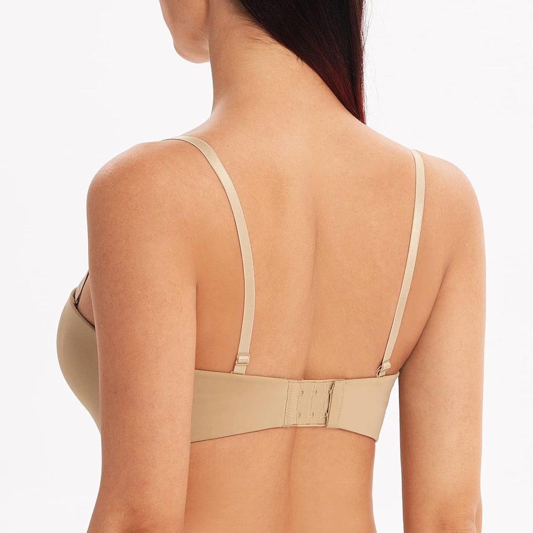 MELENECA Damen Ohne Bügel Push Up Geformte Cups Trägerloser Lift Up BH 75G Mandel, 75G Mandel