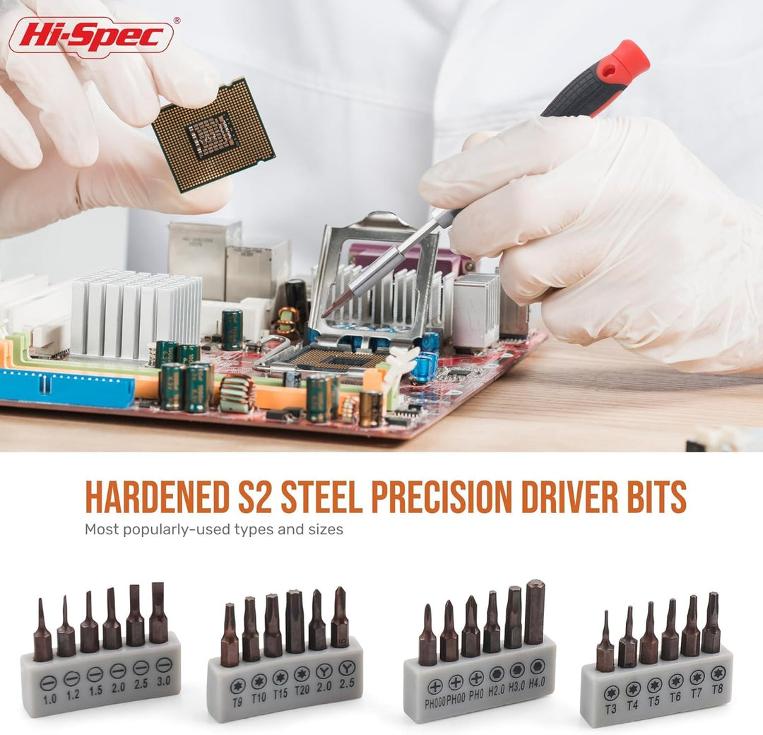 Hi-Spec 38-tlg. Computer- und Elektronik-Reparaturset. Präzisionsbits aus S2-Stahl, Schneidwerkzeuge
