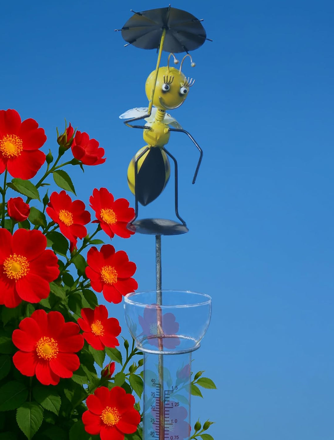 Pommerntraum ® | Regenmesser Niederschlagsmesser Pluviometer Gartenstecker Gartendeko gelbe Biene La