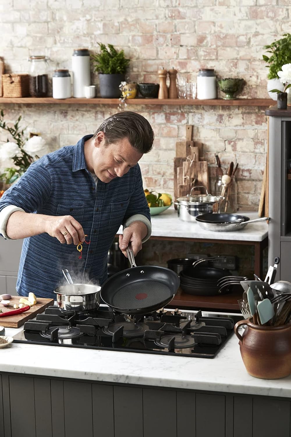 Tefal Jamie Oliver Brushed 3-teiligiges Pfannenset E011S3.VEG | Bestehend aus Pfanne 20cm + 24cm + 2