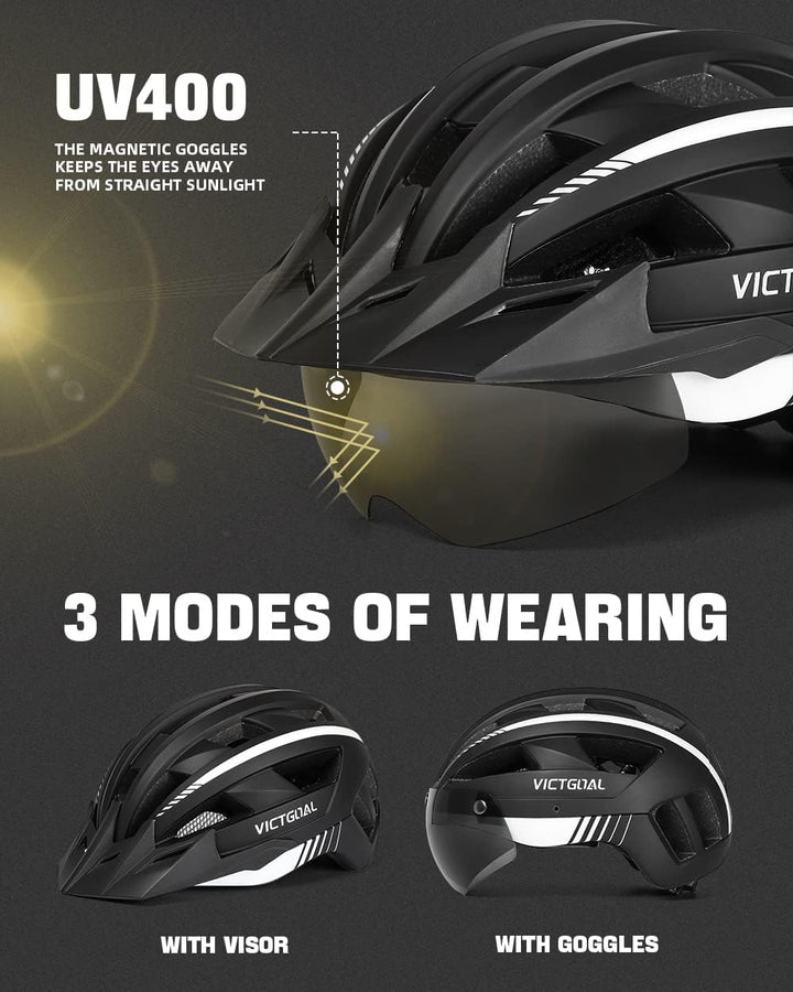 VICTGOAL Fahrradhelm mit Visier Mountainbike Helm mit magnetischem Brille Abnehmbarer Visier, Rennra