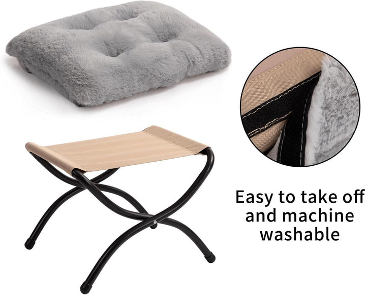 HollyHOME Plüsch Fusshocker Fussstütze Klapphocker, Faltbar Sitzhocker mit Metallbeinen Abnehmbar Ge